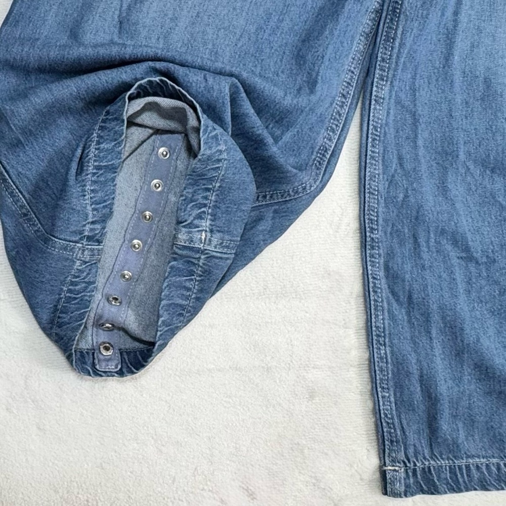 Free People We The Free Dakota Cinched Pull-On Wide-Leg Jeans Light Blue Size S - Picture 9 of 16
